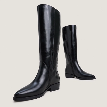 Bottes &agrave; talons plats et bouts pointus en cuir noir | CLARISSE | Jonak