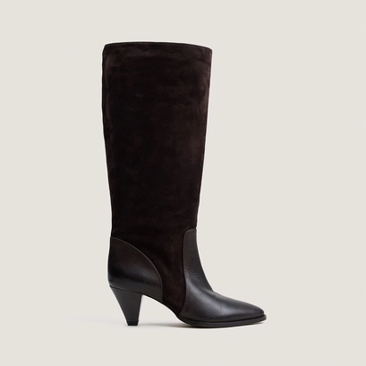 Bottes &agrave; talons pointus en cuir marron et cro&ucirc;te marron | LEONORE | Jonak