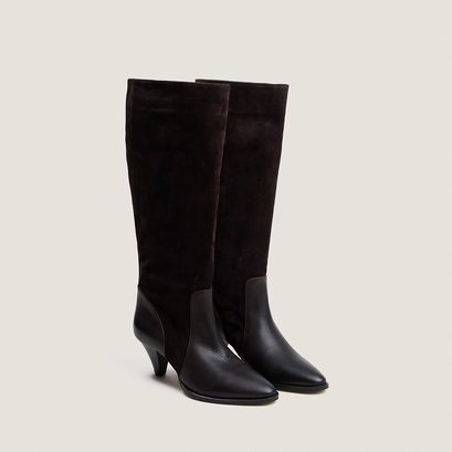 Bottes &agrave; talons pointus en cuir marron et cro&ucirc;te marron | LEONORE | Jonak
