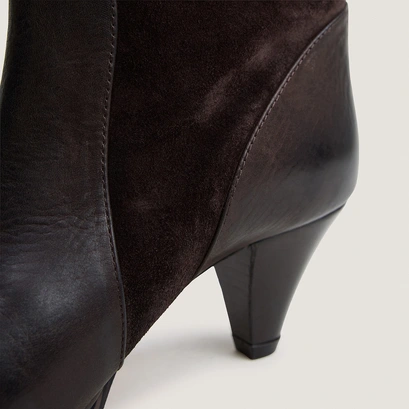 Bottes &agrave; talons pointus en cuir marron et cro&ucirc;te marron | LEONORE | Jonak