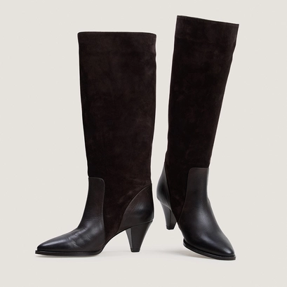 Bottes &agrave; talons pointus en cuir marron et cro&ucirc;te marron | LEONORE | Jonak