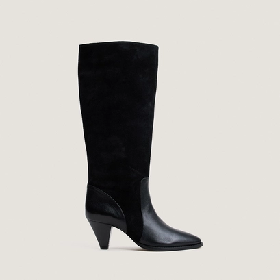 Bottes &agrave; talons pointus en cuir noir et cro&ucirc;te noir | LEONORE | Jonak