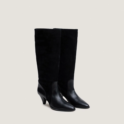 Bottes &agrave; talons pointus en cuir noir et cro&ucirc;te noir | LEONORE | Jonak
