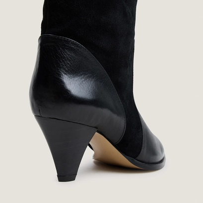 Bottes &agrave; talons pointus en cuir noir et cro&ucirc;te noir | LEONORE | Jonak