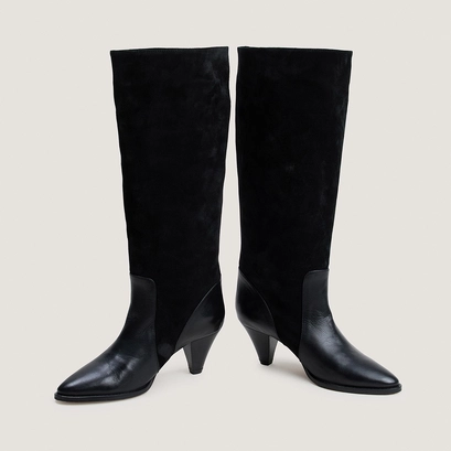 Bottes &agrave; talons pointus en cuir noir et cro&ucirc;te noir | LEONORE | Jonak