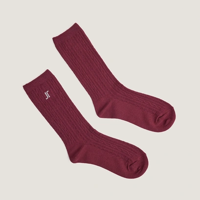 Chaussettes hautes &agrave; monogrammes en textile bordeaux | FAUSTINE | Jonak