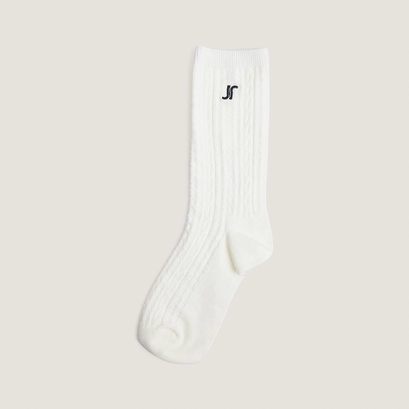 Chaussettes hautes &agrave; monogrammes en textile &eacute;cru | FAUSTINE | Jonak