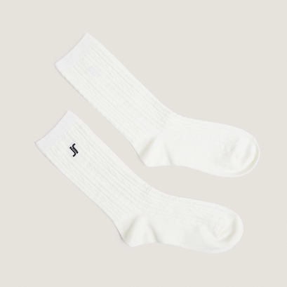 Chaussettes hautes &agrave; monogrammes en textile &eacute;cru | FAUSTINE | Jonak