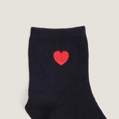 Chaussettes courtes &agrave; monogrammes c&oelig;ur en textile noir | FLORE | Jonak