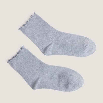 Chaussettes courtes &agrave; bordures en textile gris | FOUFOU | Jonak