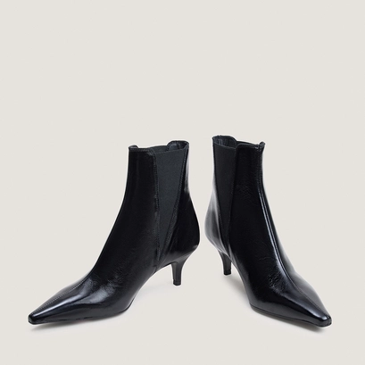 Bottines &agrave; talons fins et bouts pointus en cuir vieilli noir | BORGIA | Jonak