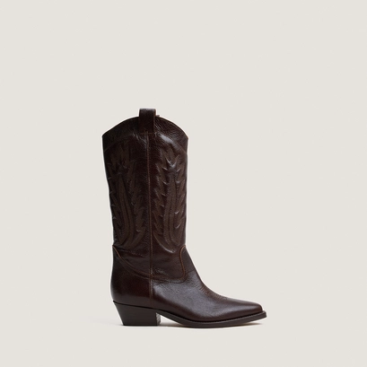Bottes à bouts pointus et surpiqures apparentes marron