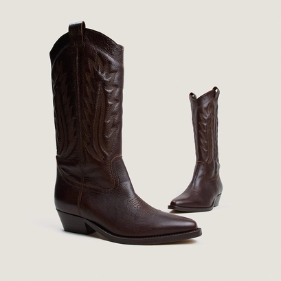 Bottes à bouts pointus et surpiqures apparentes marron