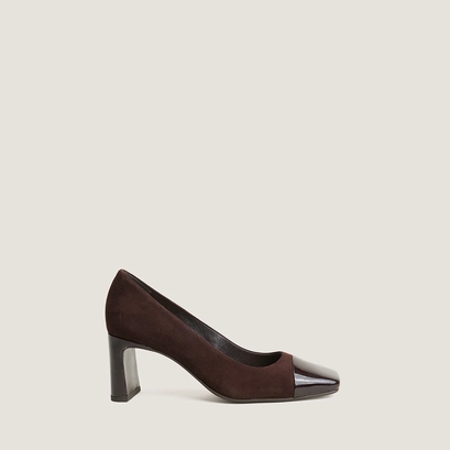 Escarpins à talons larges et bouts carrés marron foncé
