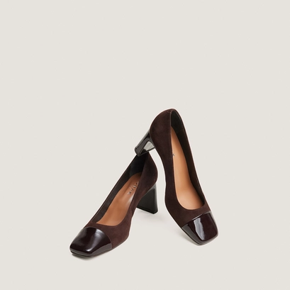 Escarpins à talons larges et bouts carrés marron foncé