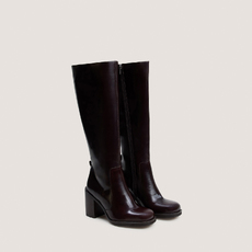 Bottes &agrave; talons d&eacute;bordants marron fonc&eacute;