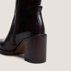 Bottes &agrave; talons d&eacute;bordants marron fonc&eacute;