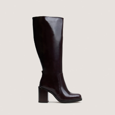 Bottes &agrave; talons d&eacute;bordants marron fonc&eacute;