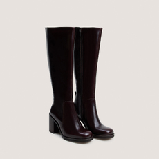 Bottes &agrave; talons d&eacute;bordants marron fonc&eacute;