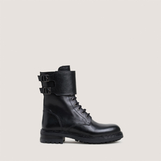 Boots &agrave; lacets et doubles brides &agrave; boucles noir