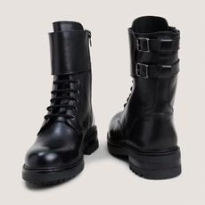 Boots &agrave; lacets et doubles brides &agrave; boucles noir