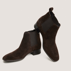 Boots &agrave; &eacute;lastiques et talons plats marron fonc&eacute;