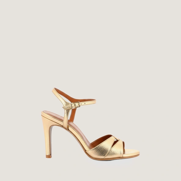Sandales &agrave; talons et brides entrelac&eacute;es en cuir craquel&eacute; or | DIWI | Jonak