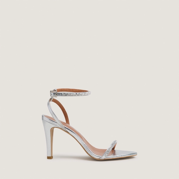 Sandales à brides fines et cristaux Swarovski en cuir métallisé argent | VALLIANCE | Jonak