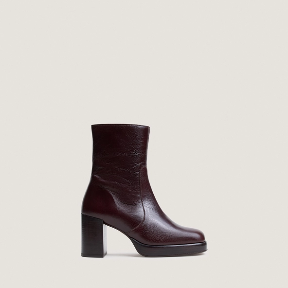 Bottines &agrave; plateformes et bouts carr&eacute;s en cuir vieilli chocolat | BOOM | Jonak