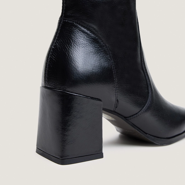 Bottines à talons et bouts carrés en cuir grainé noir | BRIGHTON | Jonak