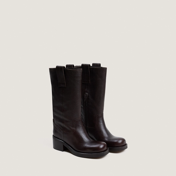 Bottes à bouts ronds en cuir grainé marron foncé|BICHETTE | Jonak