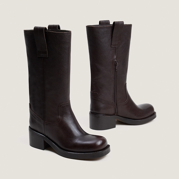 Bottes à bouts ronds en cuir grainé marron foncé|BICHETTE | Jonak
