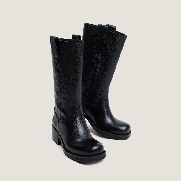 Bottes &agrave; bouts ronds en cuir grain&eacute; noir | BICHETTE | Jonak