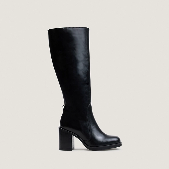 Bottes à talons débordants en cuir noir | BRETZEL | Jonak