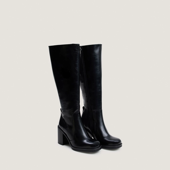 Bottes à talons débordants en cuir noir | BRETZEL | Jonak