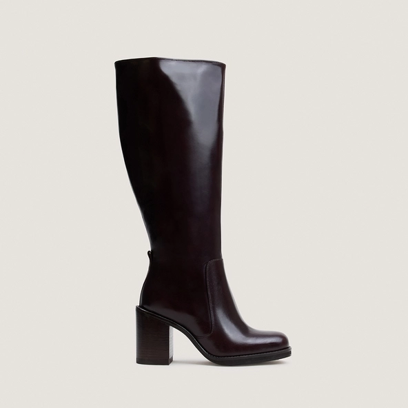 Bottes à talons débordants en cuir marron foncé taille mollet M | BRETZEL | Jonak