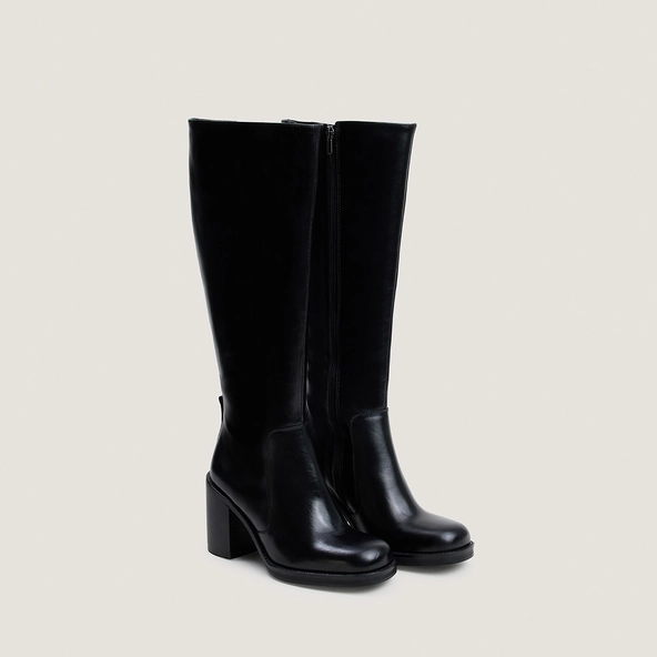 Bottes à talons débordants en cuir noir taille mollet M | BRETZEL | Jonak