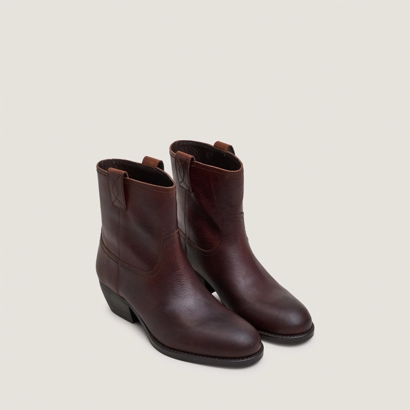 Bottines à bouts ronds et talons carrés en cuir grainé marron | TERRA | Jonak
