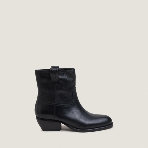 Bottines à bouts ronds et talons carrés en cuir grainé noir | TERRA | Jonak