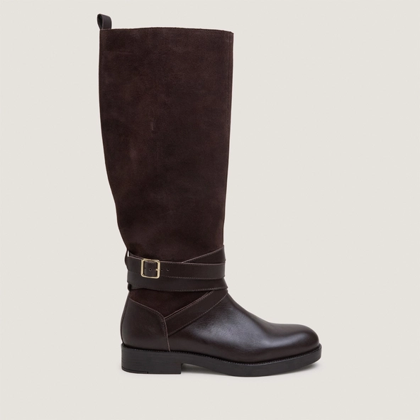 Bottes cavalières à brides chevilles en cuir chocolat et croûte chocolat | THEA | Jonak