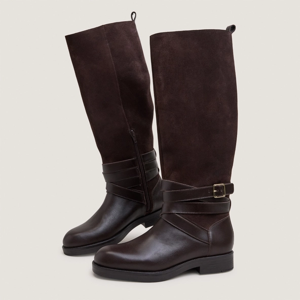 Bottes cavalières à brides chevilles en cuir chocolat et croûte chocolat | THEA | Jonak