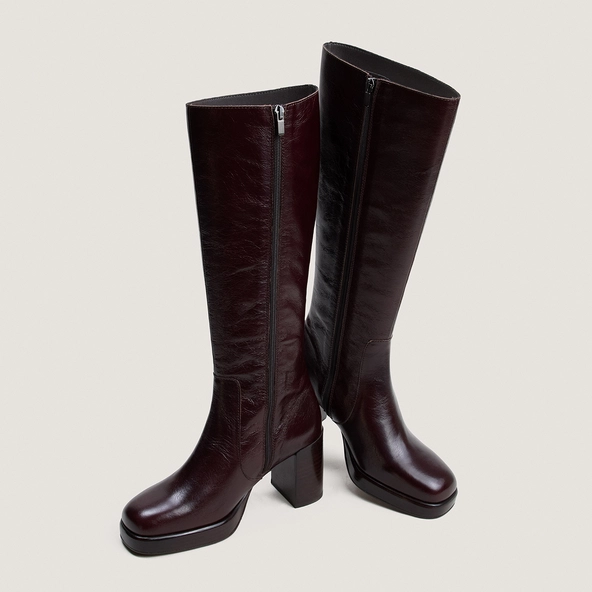 Bottes &agrave; plateformes en cuir vieilli chocolat | BAM | Jonak