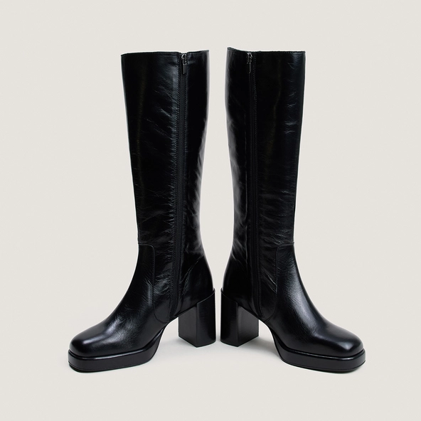 Bottes à plateformes en cuir vieilli noir|BAM | Jonak