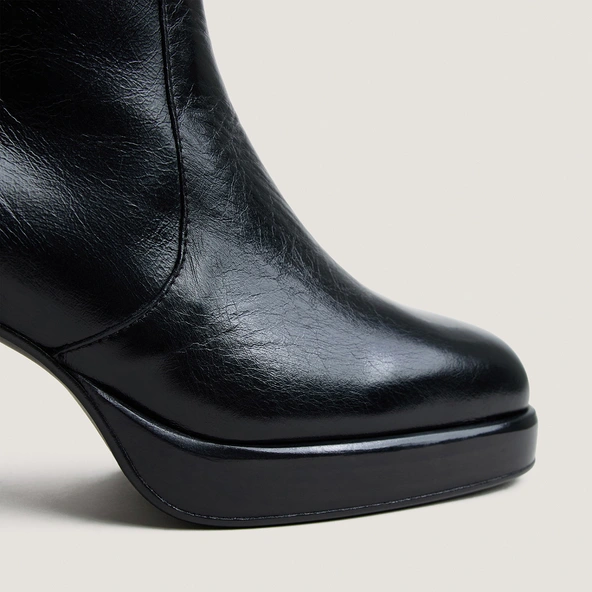 Bottes à plateformes en cuir vieilli noir taille mollet L|BAM | Jonak