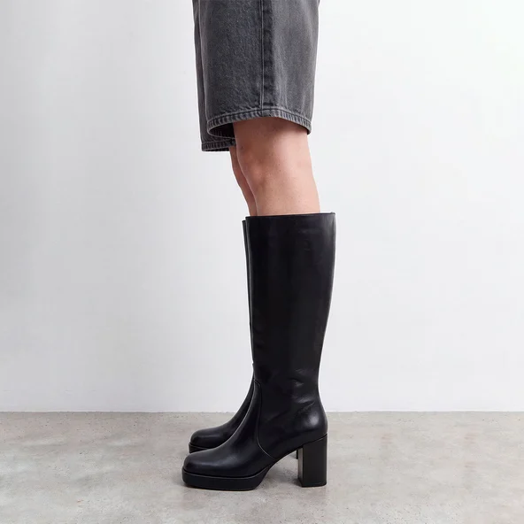 Bottes &agrave; plateformes en cuir vieilli noir taille mollet M | BAM | Jonak