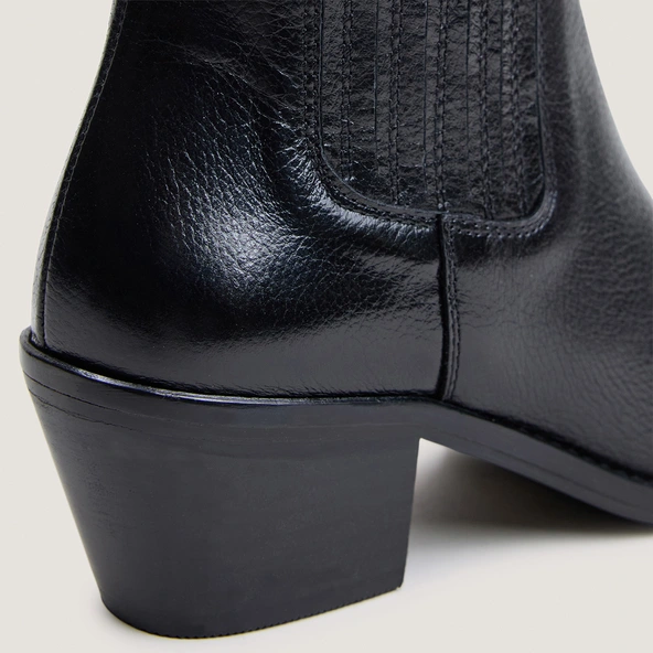Bottines à talons et fronces en cuir grainé noir | BIRMAN | Jonak