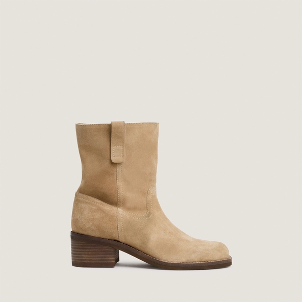 Bottines &agrave; petits talons et bouts ronds en cro&ucirc;te beige | PEGASUS | Jonak