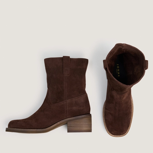 Bottines à petits talons et bouts ronds en croûte chocolat | PEGASUS | Jonak