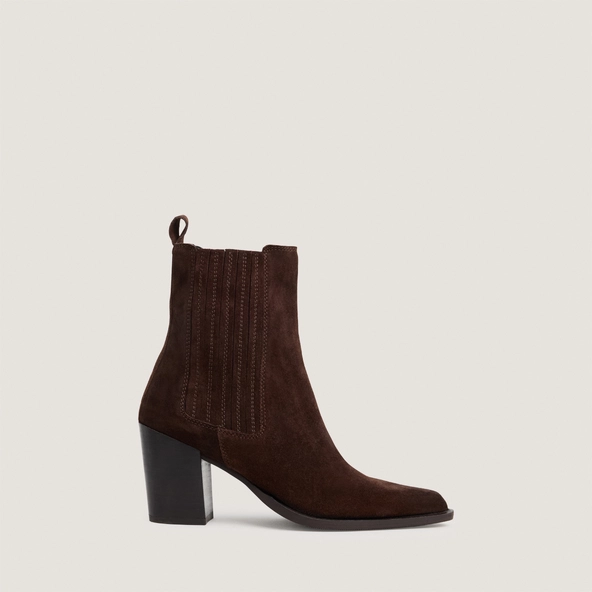 Bottines &agrave; talons et fronces en cro&ucirc;te chocolat | PIPA | Jonak