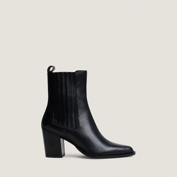 Bottines à talons et fronces en cuir noir | PIPA | Jonak